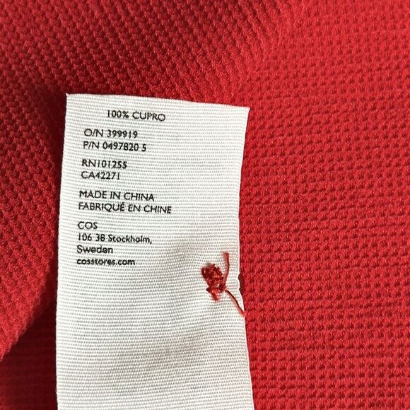 COS Red Long Sleeve Blouse Collared Top Tunic Rayon Stretch Oversized US L - Picture 9 of 9